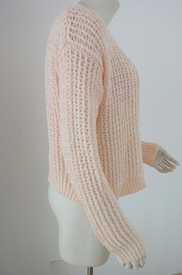 Light pink Ladies Pullover Sweaters tinsel tape yarns cropped jumper