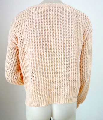 Light pink Ladies Pullover Sweaters tinsel tape yarns cropped jumper