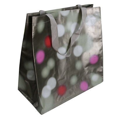 Waterpaint Dots PP Woven Reusable Carrier Bags Big Capacity , Nylon Tape Handle